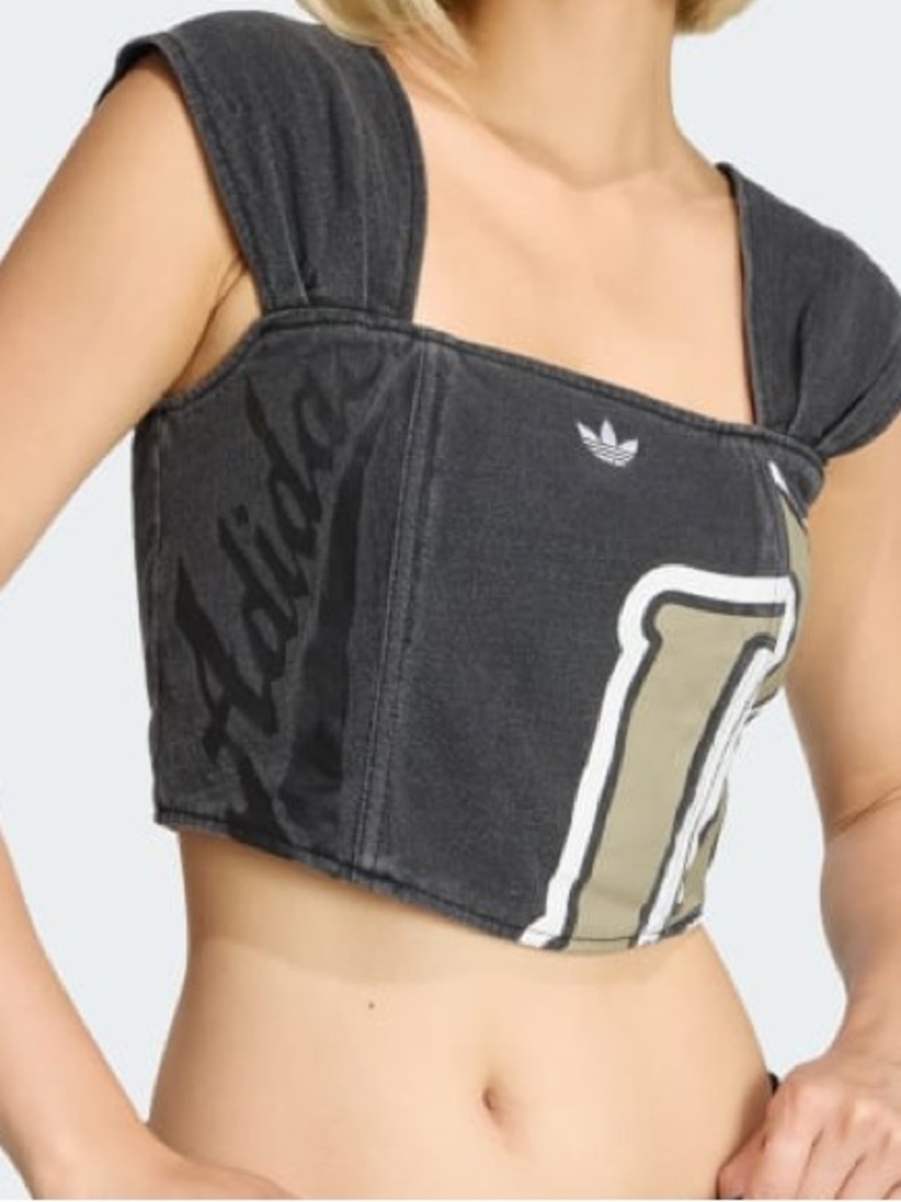 Adidas Original GFX Coursage Gray Bustier Square Neck Streetwear Crop‎ Top